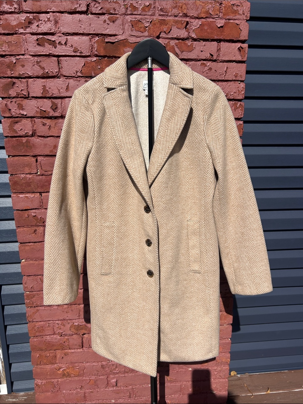 J. Crew Beige Herringbone Wool-Blend Trench Coat